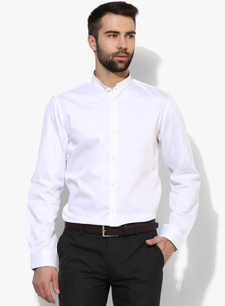 White Solid Slim Fit Formal Shirt
