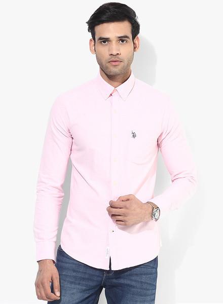 Pink Solid Slim Fit Casual Shirt
